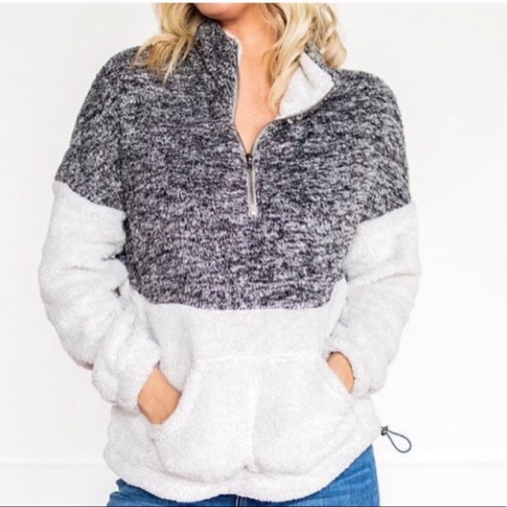 1️⃣LEFT‼️ Gray Sherpa Teddy Pull Over Sweater - Picture 4 of 6